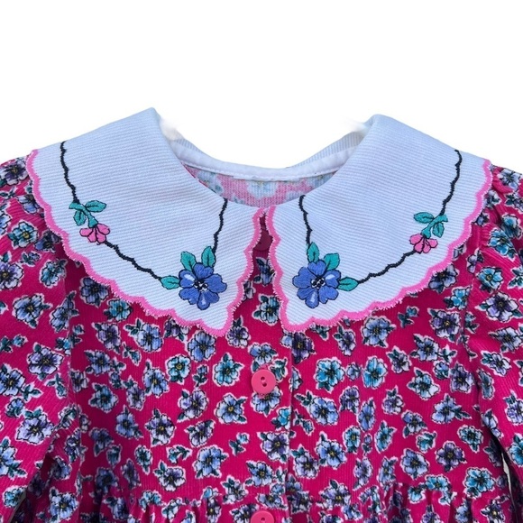 VTG 90’s OshKosh B’Gosh Pink Corduroy Floral Jumper Button-Up Embroidered Collar - Picture 4 of 14
